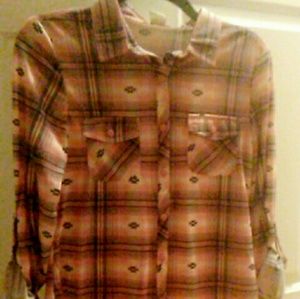 Girls pink with print button up